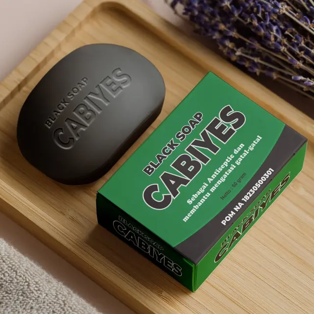 Produk Cabiyes Black Soap dengan logo Cabiyes pada kemasan.